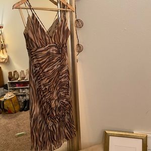 Tiger stripe ruched mesh midi dress